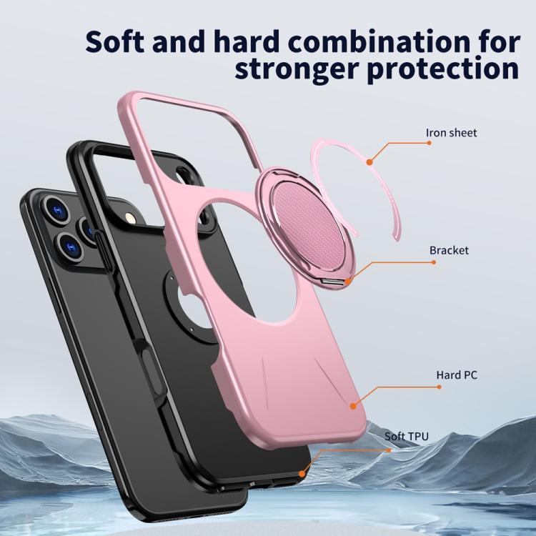 For iPhone 17 Pro Metal Rotation Holder MagSafe TPU Hybrid PC Phone Case