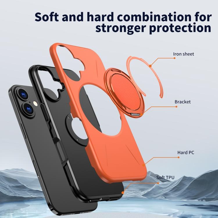 For iPhone 17 Metal Rotation Holder MagSafe TPU Hybrid PC Phone Case