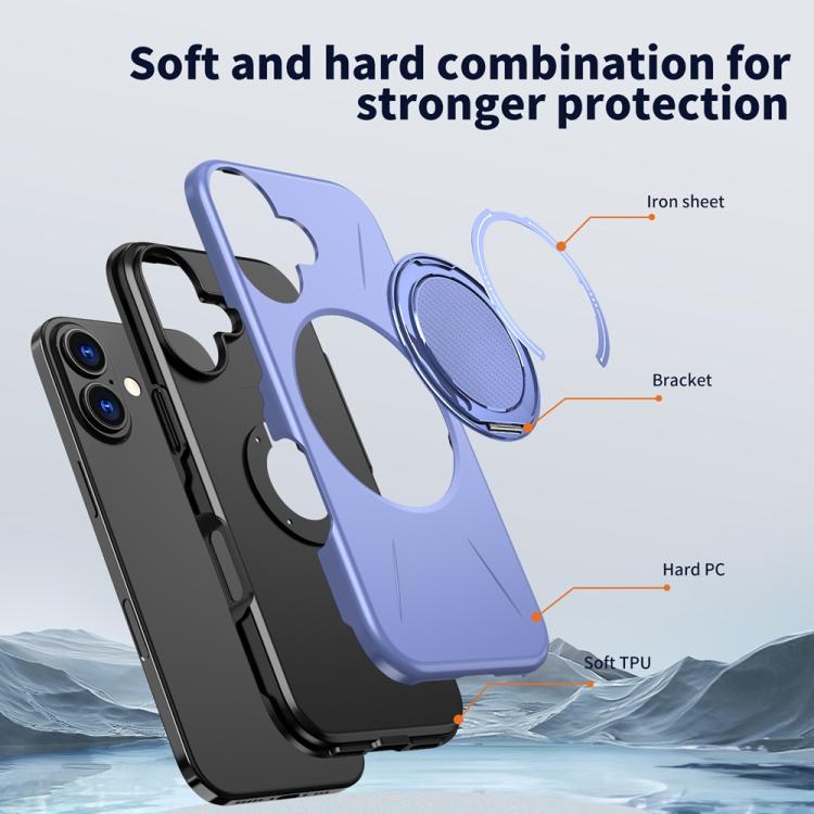 For iPhone 17 Metal Rotation Holder MagSafe TPU Hybrid PC Phone Case