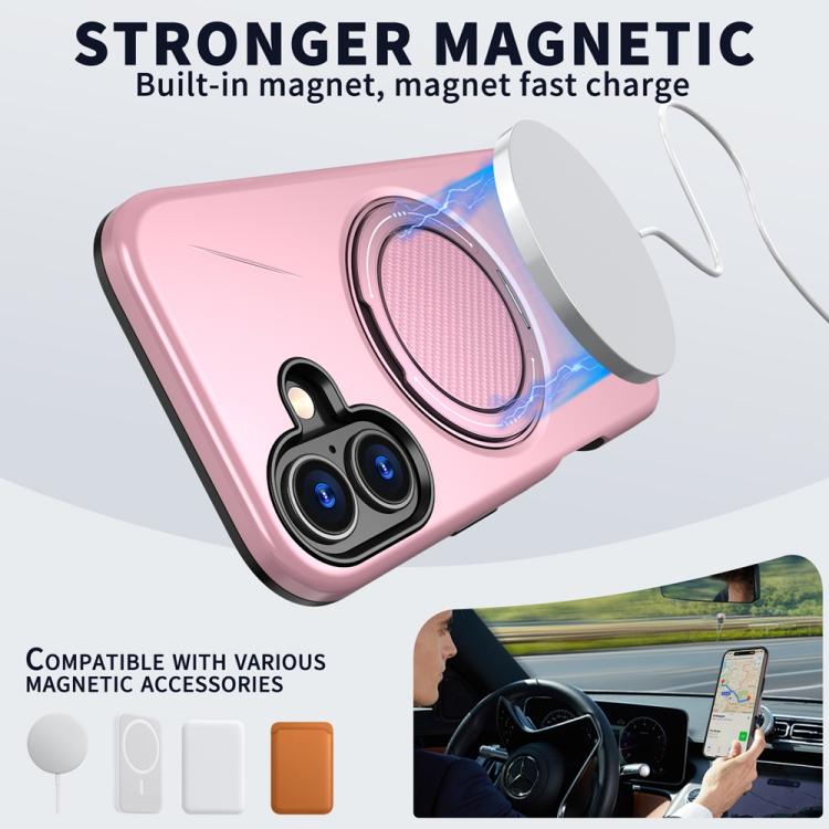 For iPhone 17 Metal Rotation Holder MagSafe TPU Hybrid PC Phone Case