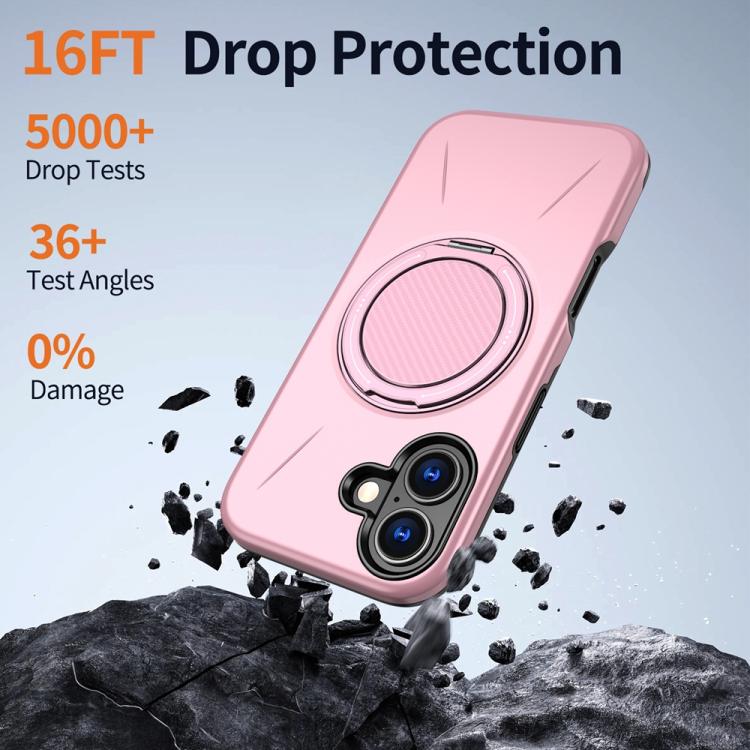 For iPhone 17 Metal Rotation Holder MagSafe TPU Hybrid PC Phone Case