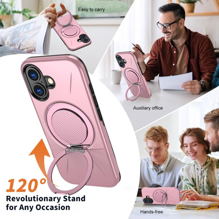 For iPhone 17 Metal Rotation Holder MagSafe TPU Hybrid PC Phone Case