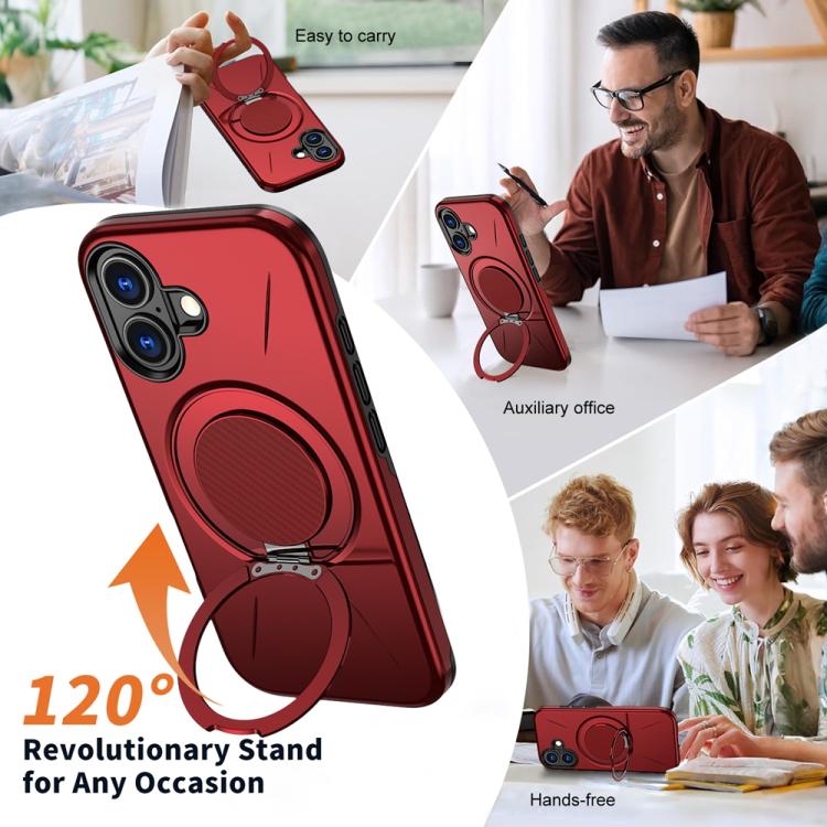 For iPhone 17 Metal Rotation Holder MagSafe TPU Hybrid PC Phone Case