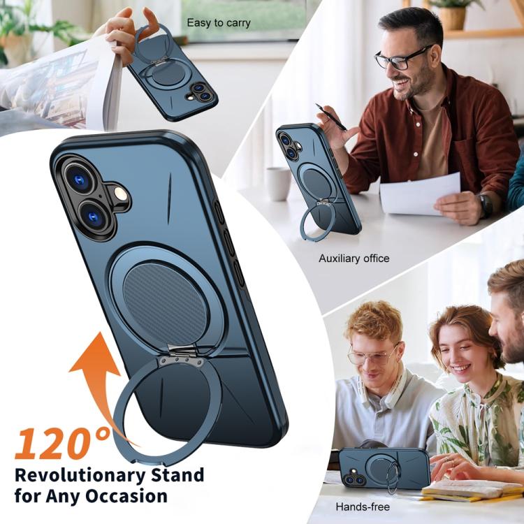 For iPhone 17 Metal Rotation Holder MagSafe TPU Hybrid PC Phone Case
