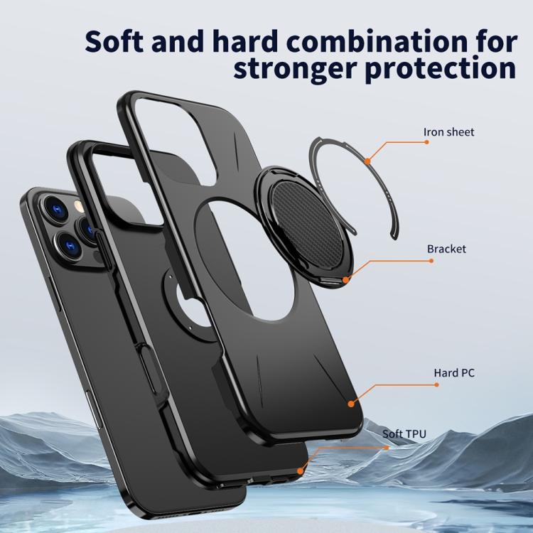 For iPhone 16 Pro Max Metal Rotation Holder MagSafe TPU Hybrid PC Phone Case