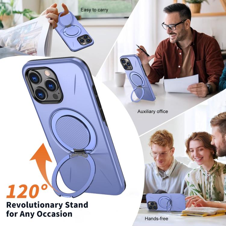 For iPhone 15 Pro Max Metal Rotation Holder MagSafe TPU Hybrid PC Phone Case