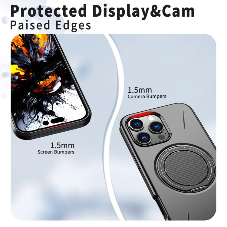 For iPhone 15 Pro Max Metal Rotation Holder MagSafe TPU Hybrid PC Phone Case