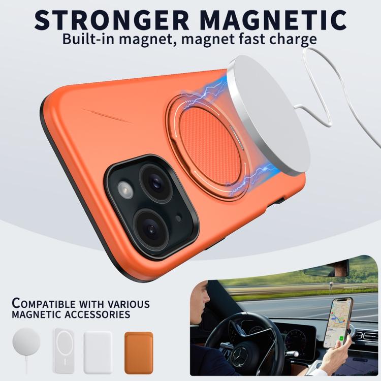 For iPhone 15 Plus Metal Rotation Holder MagSafe TPU Hybrid PC Phone Case