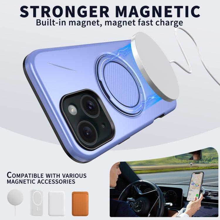 For iPhone 14 Plus Metal Rotation Holder MagSafe TPU Hybrid PC Phone Case