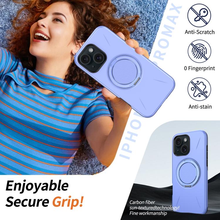 For iPhone 14 Plus Metal Rotation Holder MagSafe TPU Hybrid PC Phone Case