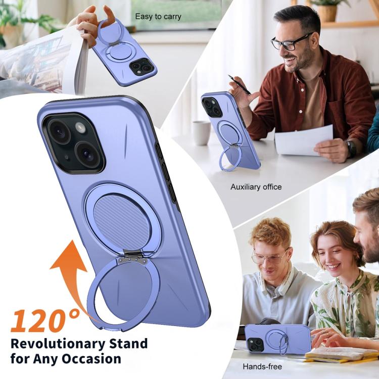 For iPhone 14 Plus Metal Rotation Holder MagSafe TPU Hybrid PC Phone Case