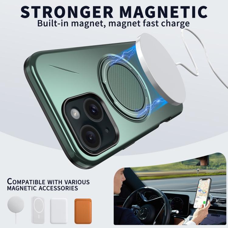 For iPhone 14 Plus Metal Rotation Holder MagSafe TPU Hybrid PC Phone Case