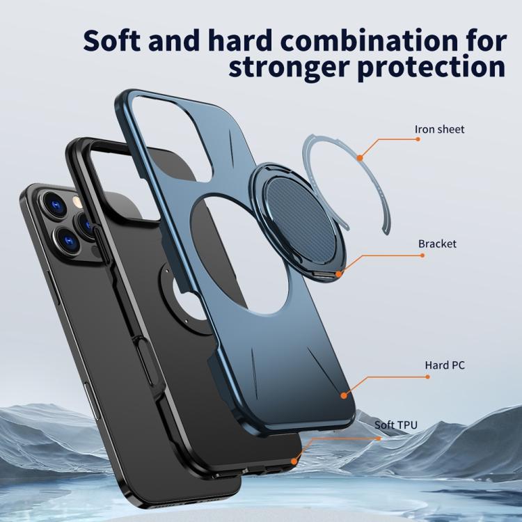 For iPhone 14 Plus Metal Rotation Holder MagSafe TPU Hybrid PC Phone Case