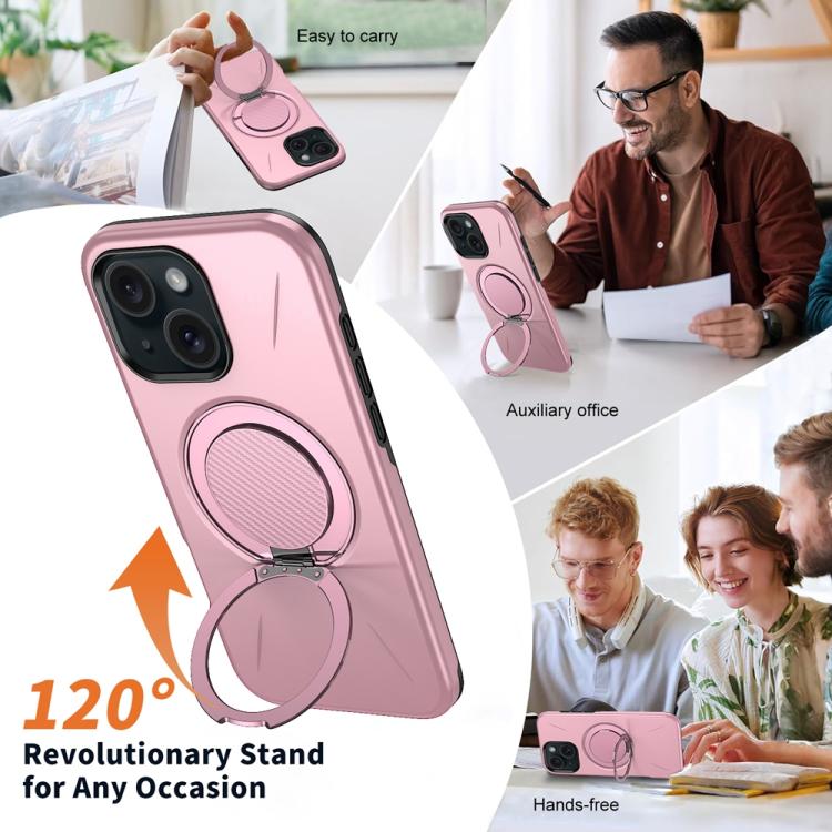 For iPhone 14 Metal Rotation Holder MagSafe TPU Hybrid PC Phone Case