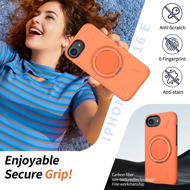 For iPhone 17e / 16e Metal Rotation Holder MagSafe TPU Hybrid PC Phone Case