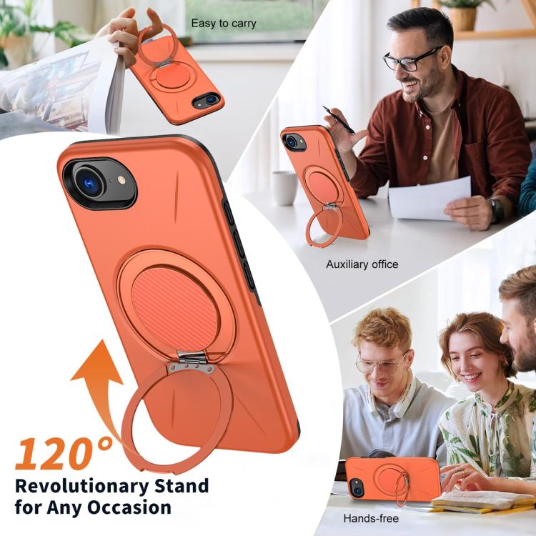 For iPhone 17e / 16e Metal Rotation Holder MagSafe TPU Hybrid PC Phone Case