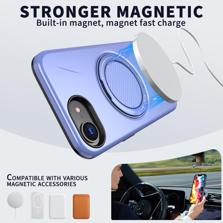 For iPhone 17e / 16e Metal Rotation Holder MagSafe TPU Hybrid PC Phone Case
