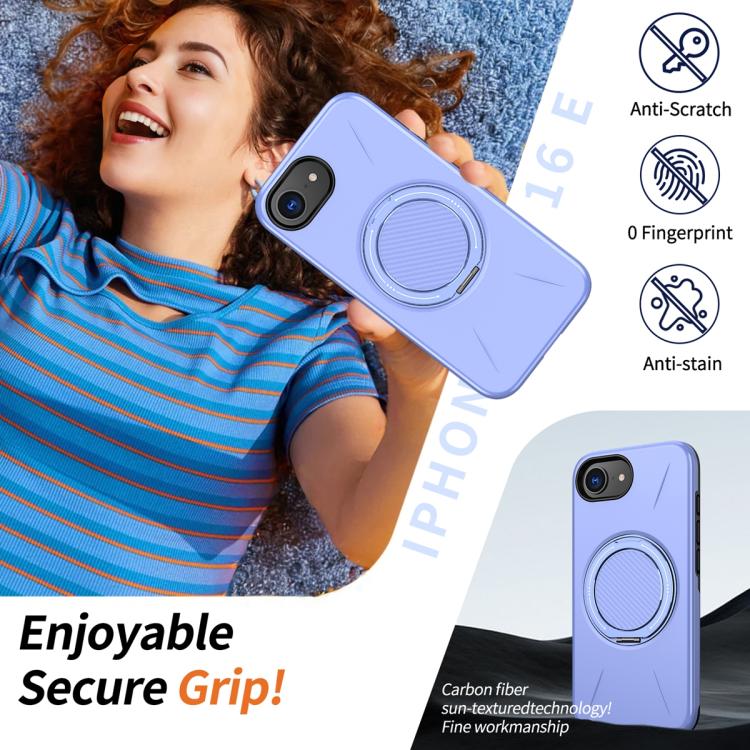 For iPhone 17e / 16e Metal Rotation Holder MagSafe TPU Hybrid PC Phone Case