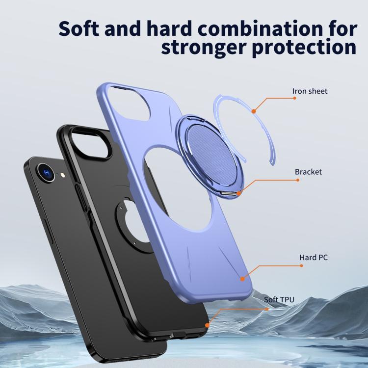 For iPhone 17e / 16e Metal Rotation Holder MagSafe TPU Hybrid PC Phone Case