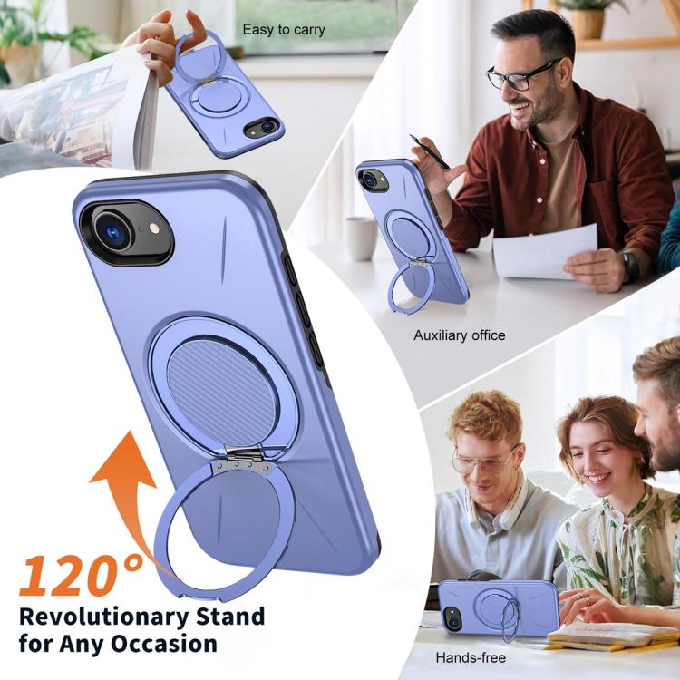 For iPhone 17e / 16e Metal Rotation Holder MagSafe TPU Hybrid PC Phone Case