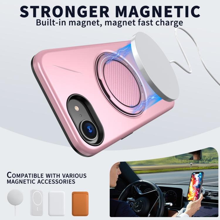 For iPhone 17e / 16e Metal Rotation Holder MagSafe TPU Hybrid PC Phone Case