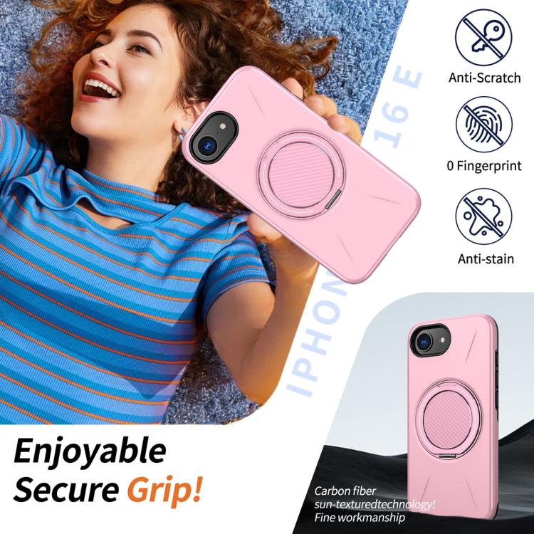 For iPhone 17e / 16e Metal Rotation Holder MagSafe TPU Hybrid PC Phone Case