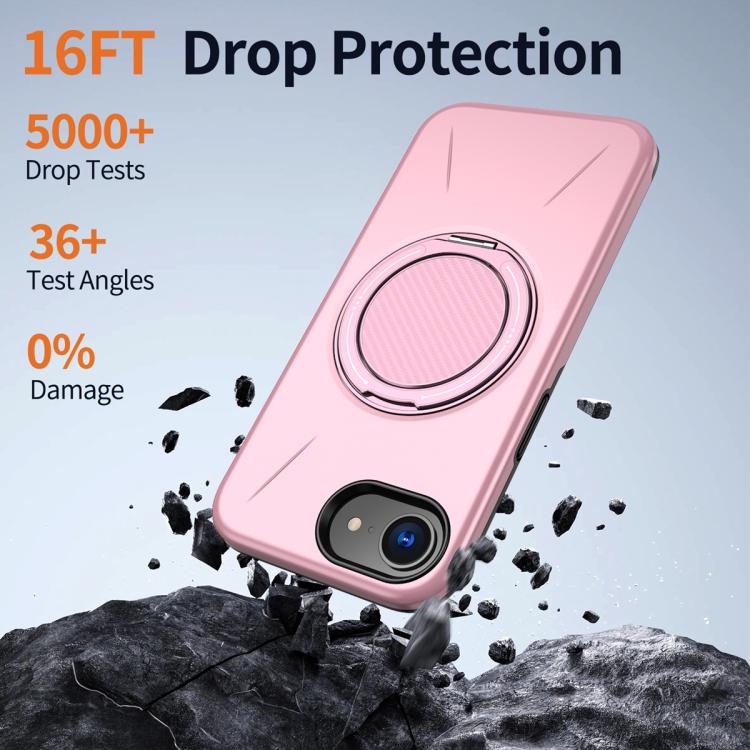 For iPhone 17e / 16e Metal Rotation Holder MagSafe TPU Hybrid PC Phone Case
