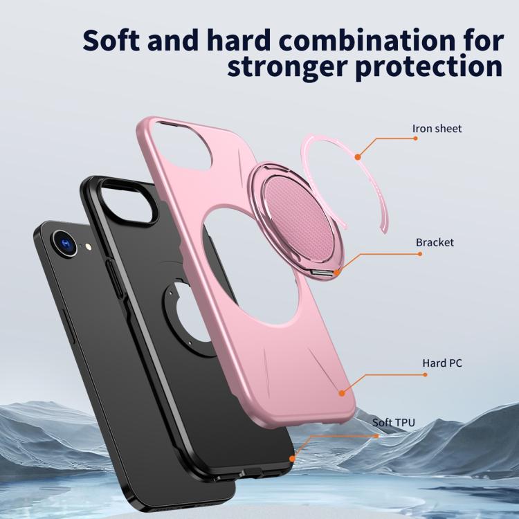 For iPhone 17e / 16e Metal Rotation Holder MagSafe TPU Hybrid PC Phone Case