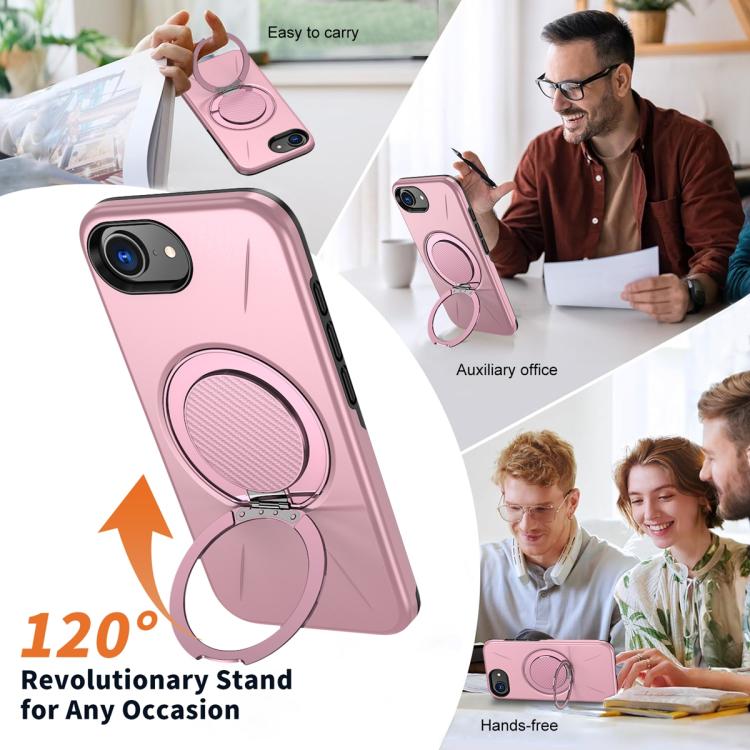 For iPhone 17e / 16e Metal Rotation Holder MagSafe TPU Hybrid PC Phone Case