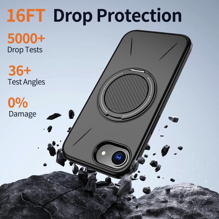 For iPhone 17e / 16e Metal Rotation Holder MagSafe TPU Hybrid PC Phone Case