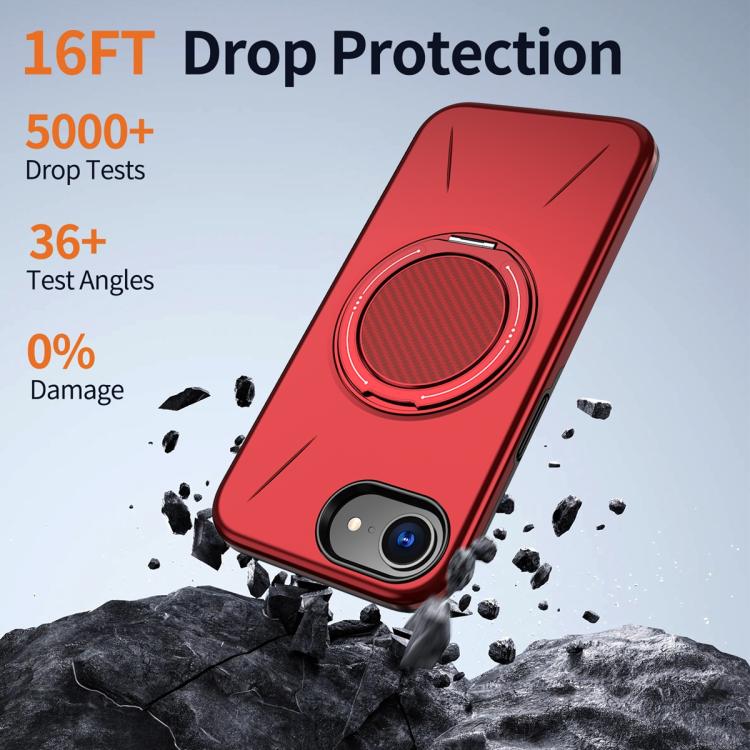 For iPhone 17e / 16e Metal Rotation Holder MagSafe TPU Hybrid PC Phone Case