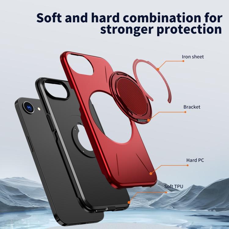 For iPhone 17e / 16e Metal Rotation Holder MagSafe TPU Hybrid PC Phone Case