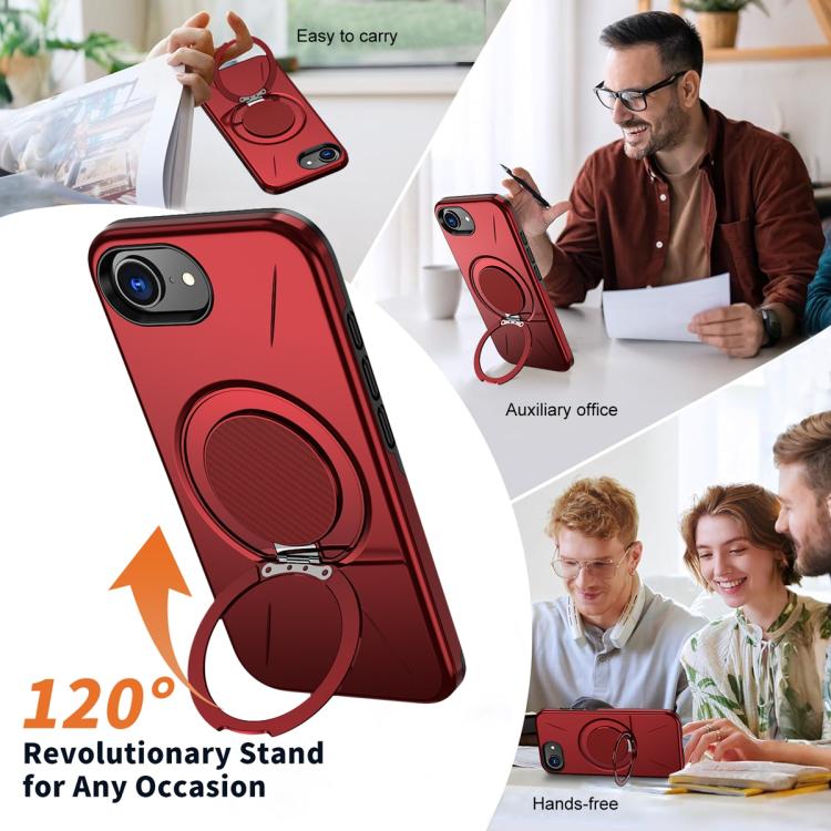 For iPhone 17e / 16e Metal Rotation Holder MagSafe TPU Hybrid PC Phone Case