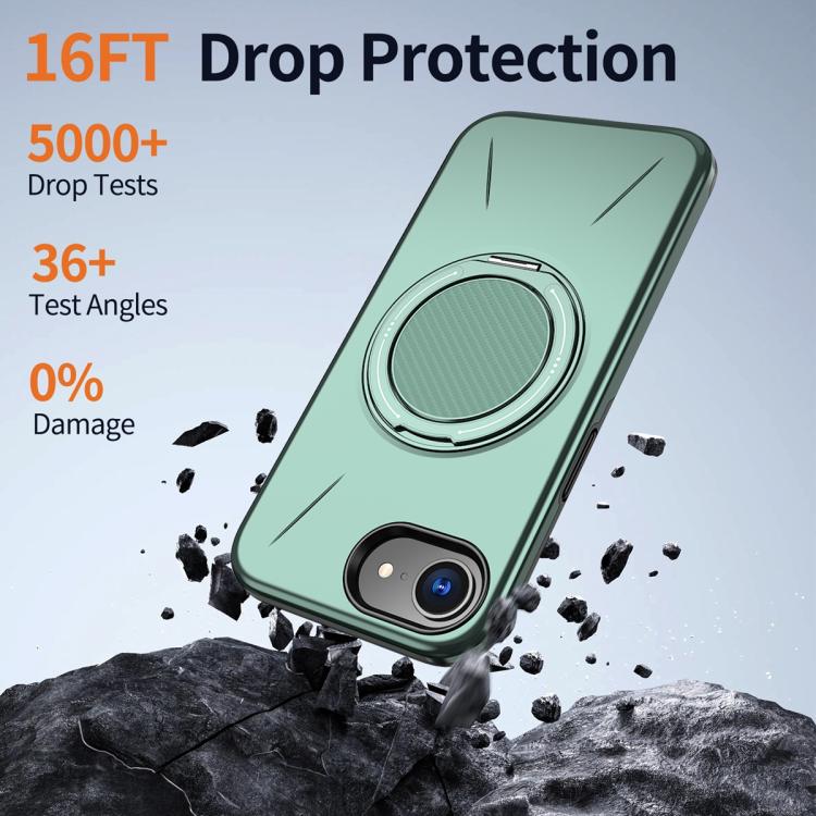 For iPhone 17e / 16e Metal Rotation Holder MagSafe TPU Hybrid PC Phone Case