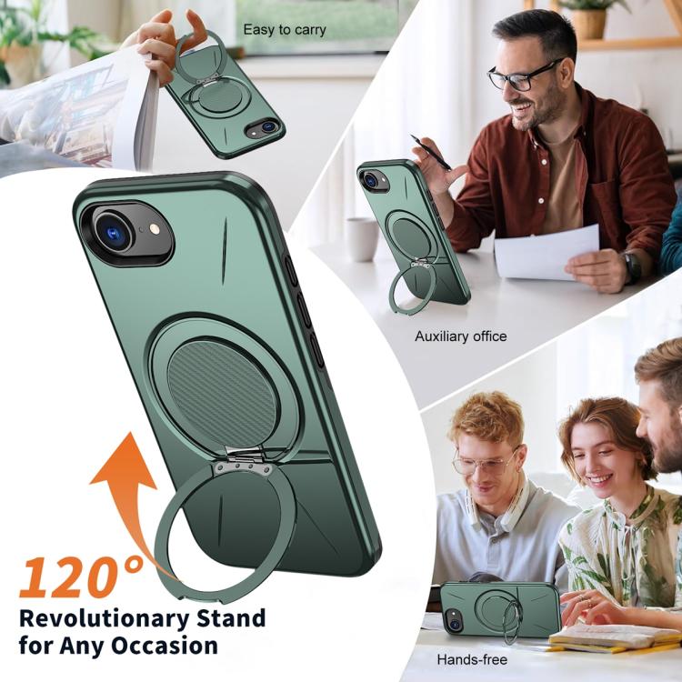 For iPhone 17e / 16e Metal Rotation Holder MagSafe TPU Hybrid PC Phone Case