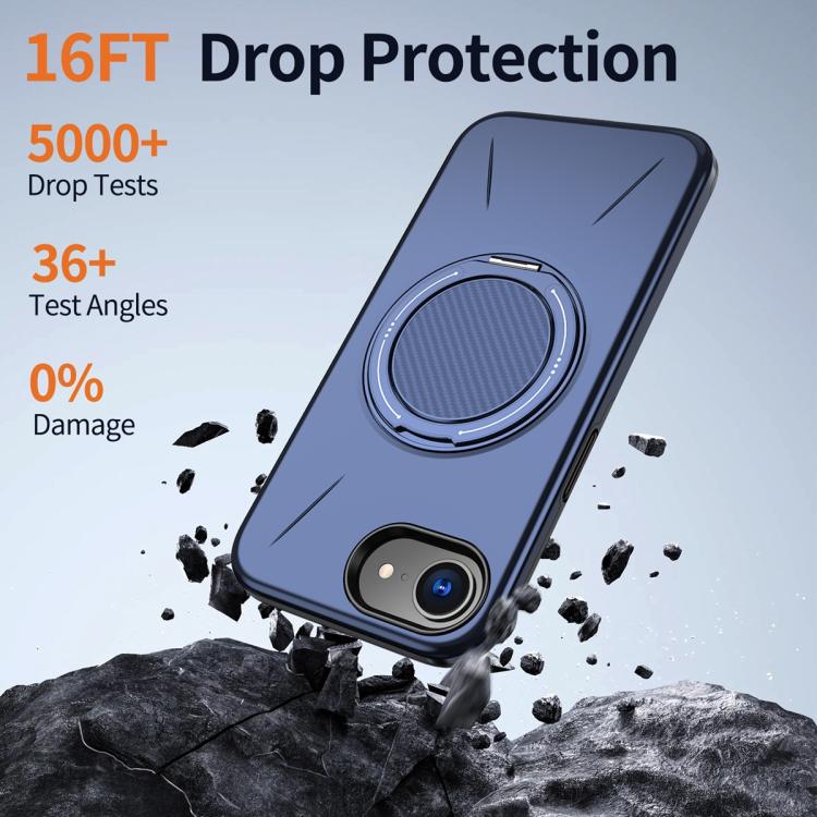 For iPhone 17e / 16e Metal Rotation Holder MagSafe TPU Hybrid PC Phone Case