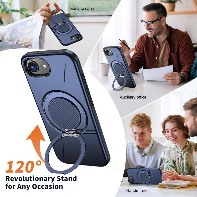 For iPhone 17e / 16e Metal Rotation Holder MagSafe TPU Hybrid PC Phone Case
