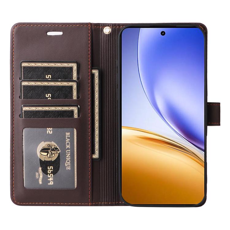 For Realme 14 / 14T 5G Six Card Slots Buckle Leather Phone Case with Lanyard