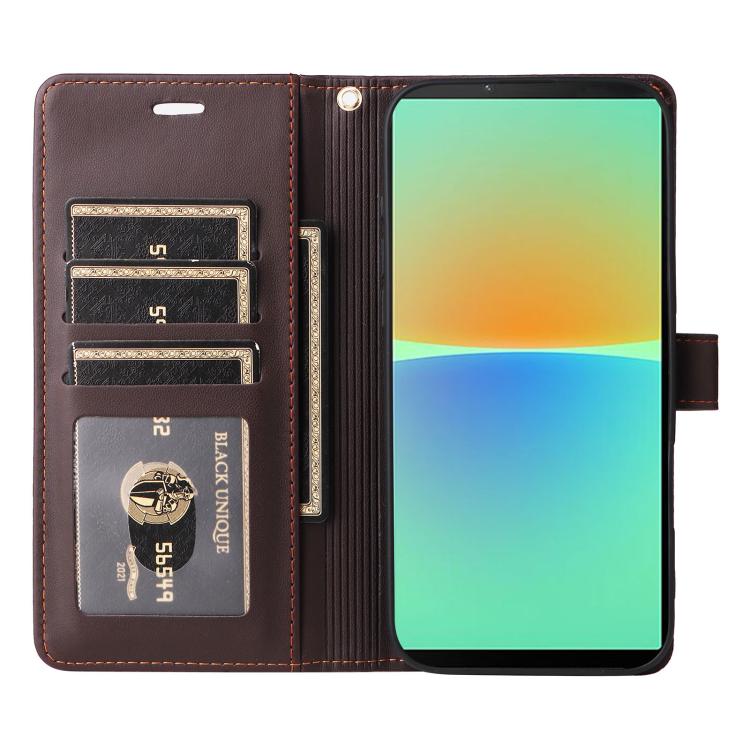 For Sony Xperia 10 IV Six Card Slots Buckle Leather Phone Case with Lanyard