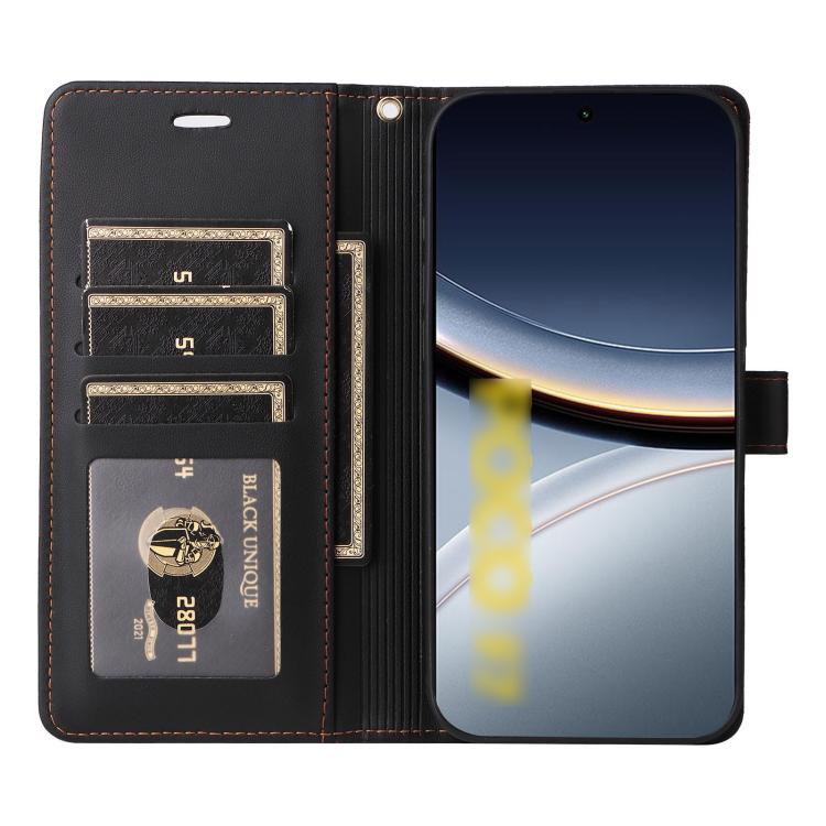 For Xiaomi Poco F7 / Redmi Turbo 4 Pro Six Card Slots Buckle Leather Phone Case with Lanyard