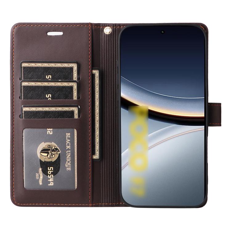 For Xiaomi Poco F7 / Redmi Turbo 4 Pro Six Card Slots Buckle Leather Phone Case with Lanyard