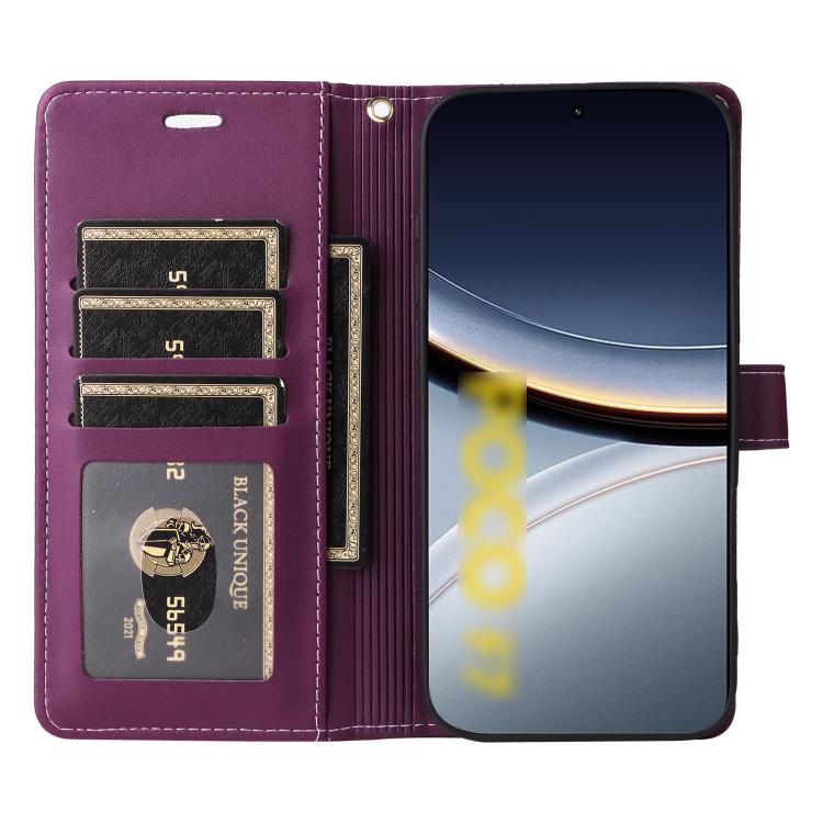 For Xiaomi Poco F7 / Redmi Turbo 4 Pro Six Card Slots Buckle Leather Phone Case with Lanyard
