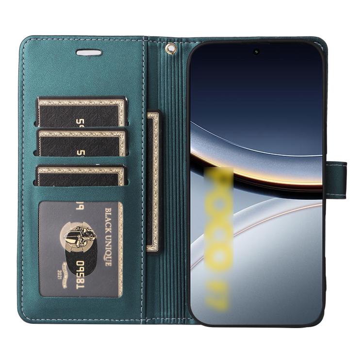 For Xiaomi Poco F7 / Redmi Turbo 4 Pro Six Card Slots Buckle Leather Phone Case with Lanyard