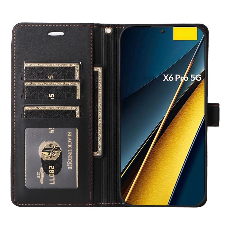 For Xiaomi Poco X6 Pro / Redmi K70E Six Card Slots Buckle Leather Phone Case with Lanyard