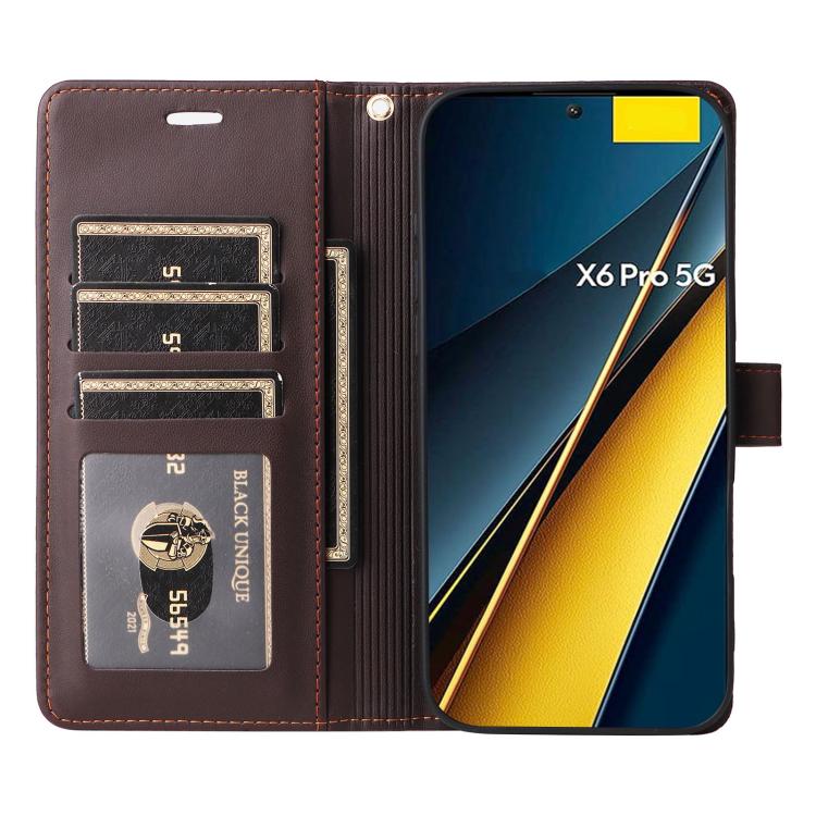 For Xiaomi Poco X6 Pro / Redmi K70E Six Card Slots Buckle Leather Phone Case with Lanyard