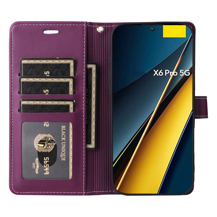 For Xiaomi Poco X6 Pro / Redmi K70E Six Card Slots Buckle Leather Phone Case with Lanyard