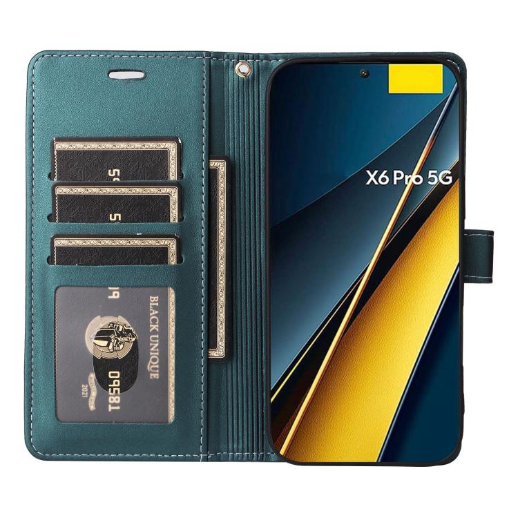 For Xiaomi Poco X6 Pro / Redmi K70E Six Card Slots Buckle Leather Phone Case with Lanyard