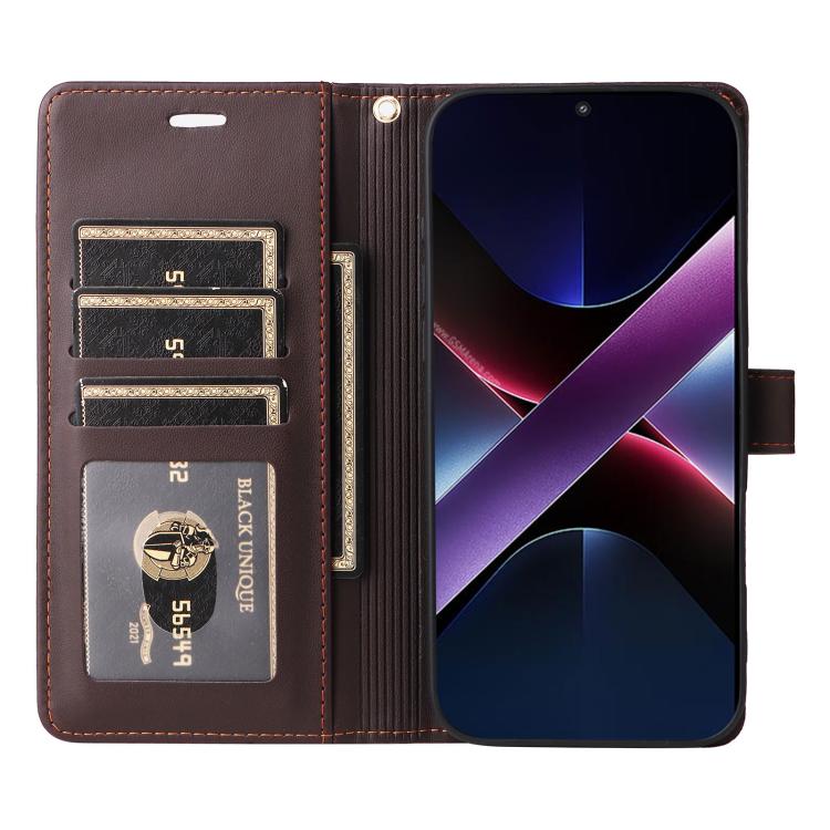 For Xiaomi Poco X7 Pro Six Card Slots Buckle Leather Phone Case with Lanyard