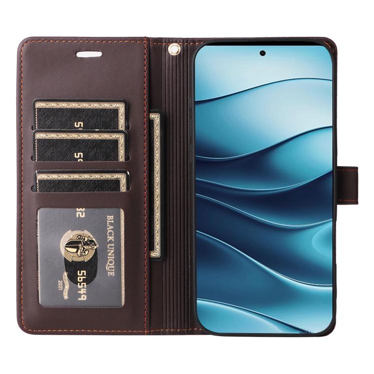 For Redmi Note 14 4G 164.84mm Six Card Slots Buckle Leather Phone Case with Lanyard