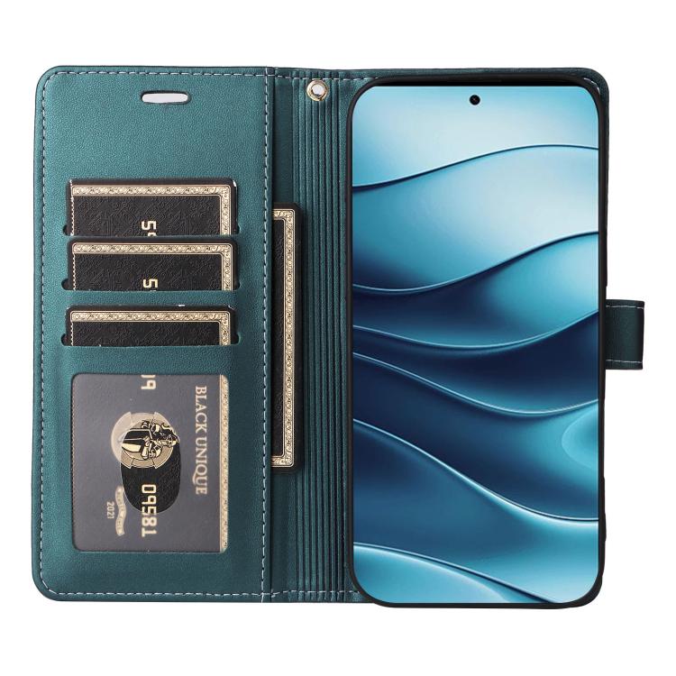 For Redmi Note 14 4G 164.84mm Six Card Slots Buckle Leather Phone Case with Lanyard